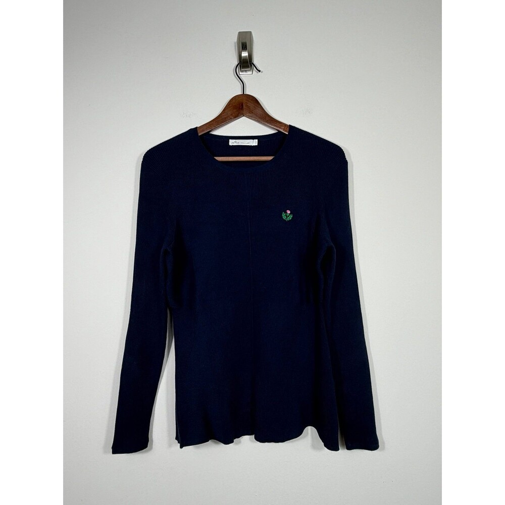 Peter Millar Navy Rib Knit Sweater Top Thistle Logo Size Large
